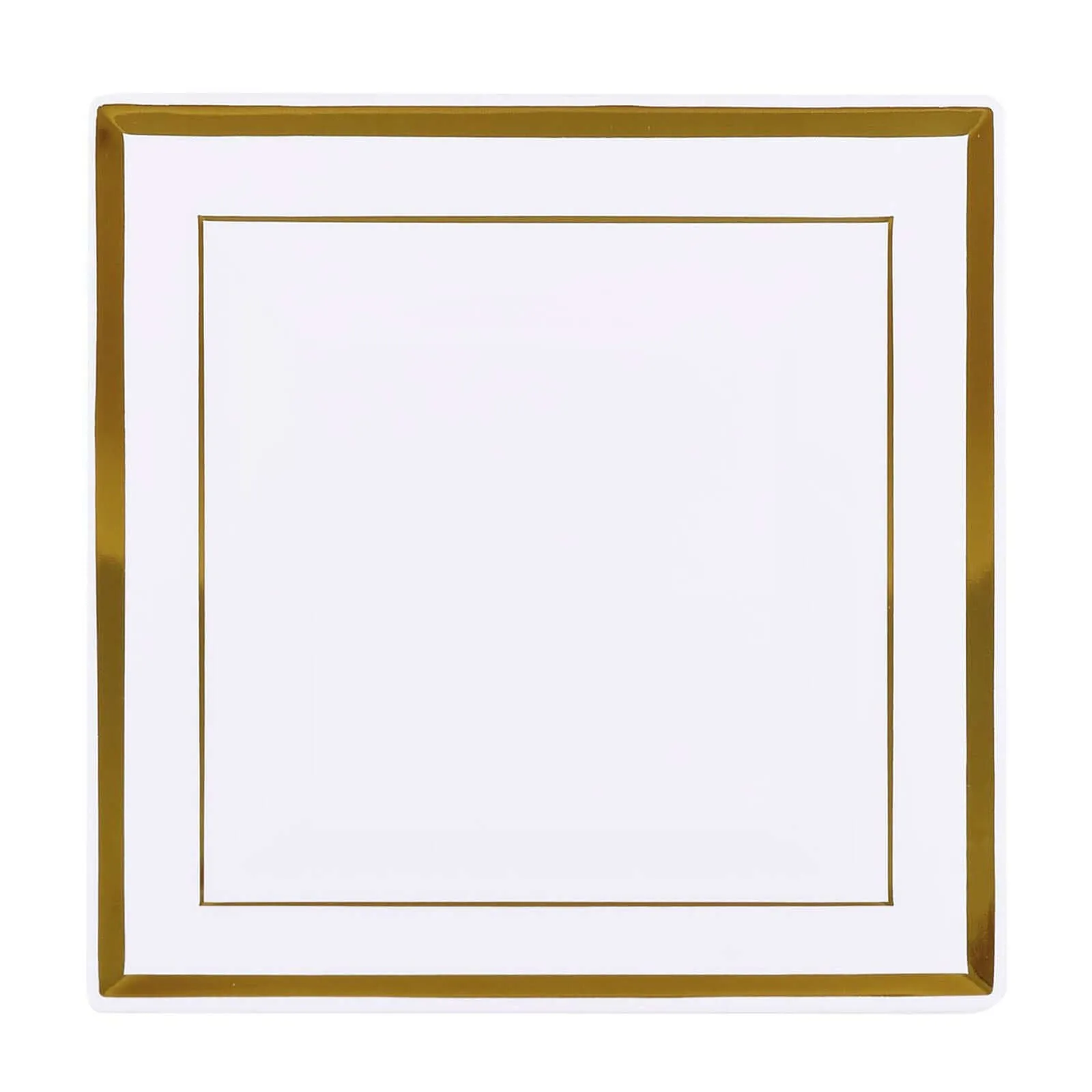 10 Pack 10" Gold Trim White Square Disposable Dinner Plates, Plastic Party Plates