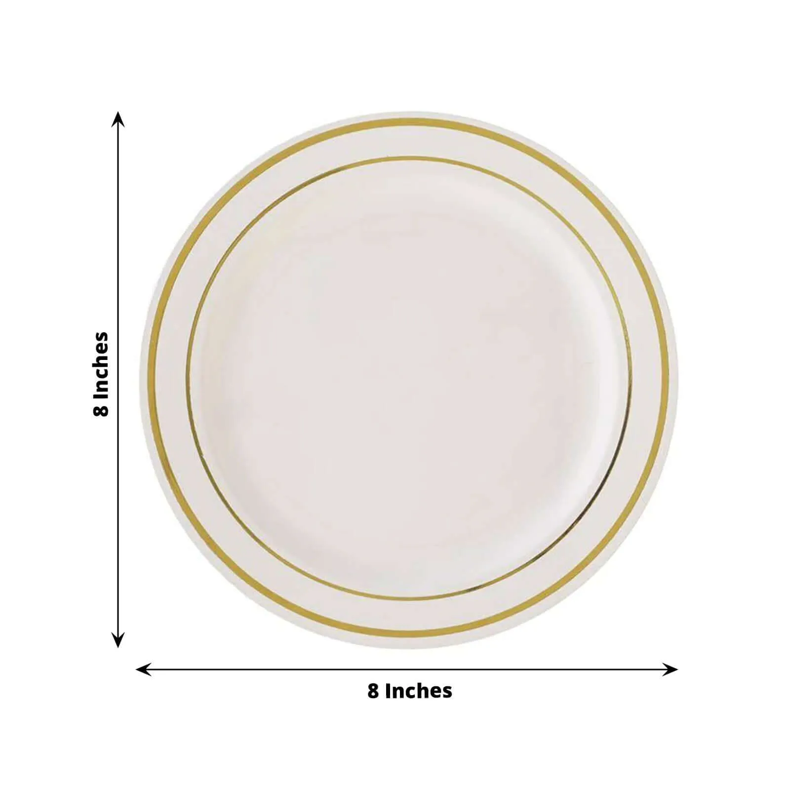 10 Pack 8" Très Chic Gold Rim Ivory Disposable Salad Plates, Plastic Dessert Appetizer Plates