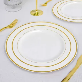 10 Pack 8" Très Chic Gold Rim Ivory Disposable Salad Plates, Plastic Dessert Appetizer Plates