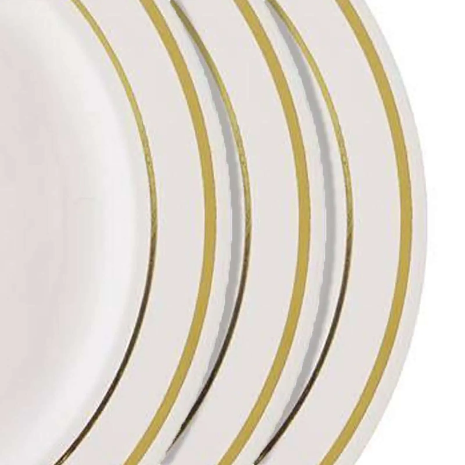 10 Pack 8" Très Chic Gold Rim Ivory Disposable Salad Plates, Plastic Dessert Appetizer Plates