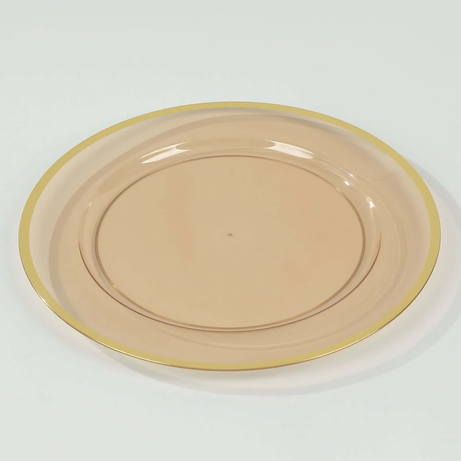 10 Pack Amber Gold Economy Plastic Charger Plates With Gold Rim, 12" Round Transparent Dinner Chargers Event Tabletop Decor