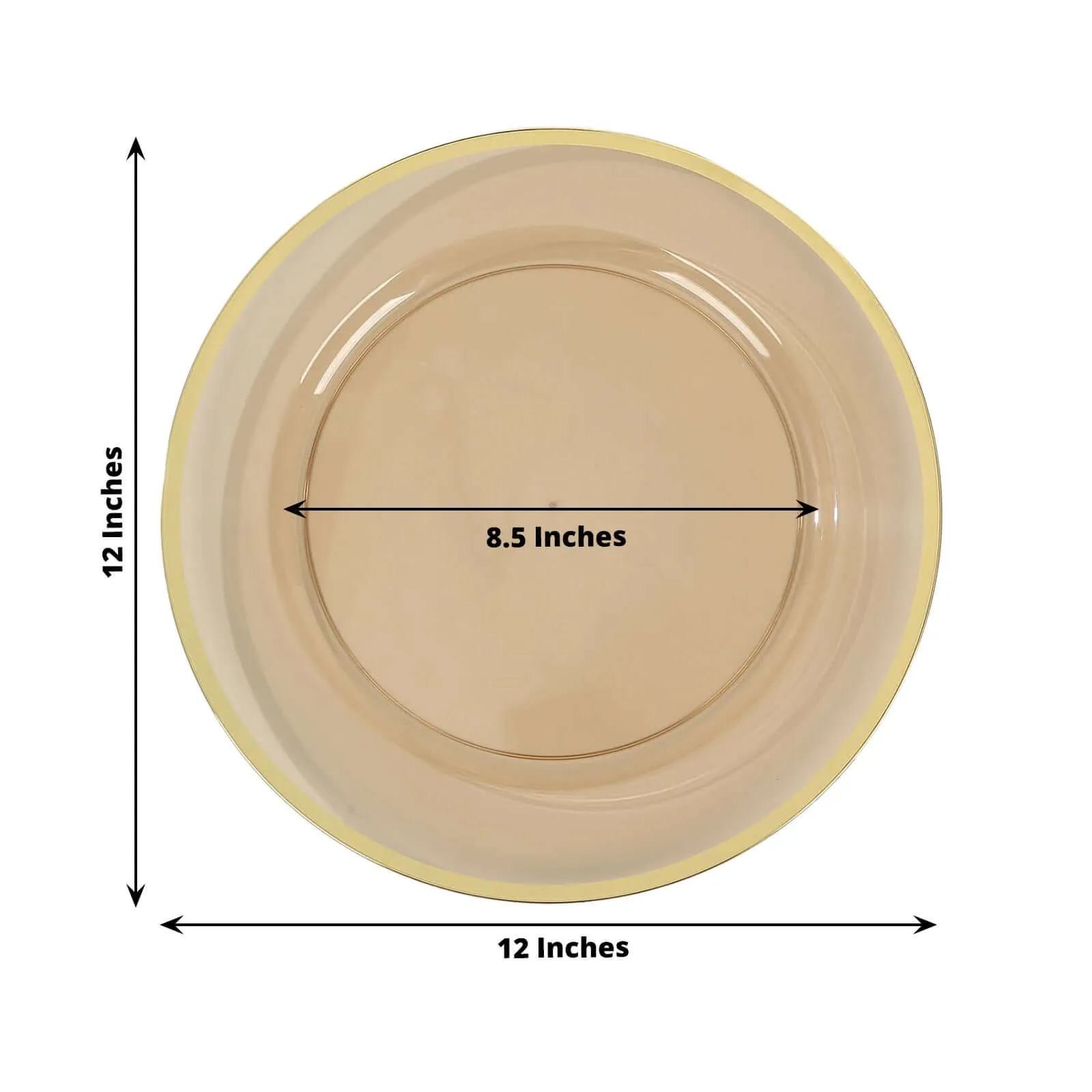 10 Pack Amber Gold Economy Plastic Charger Plates With Gold Rim, 12" Round Transparent Dinner Chargers Event Tabletop Decor