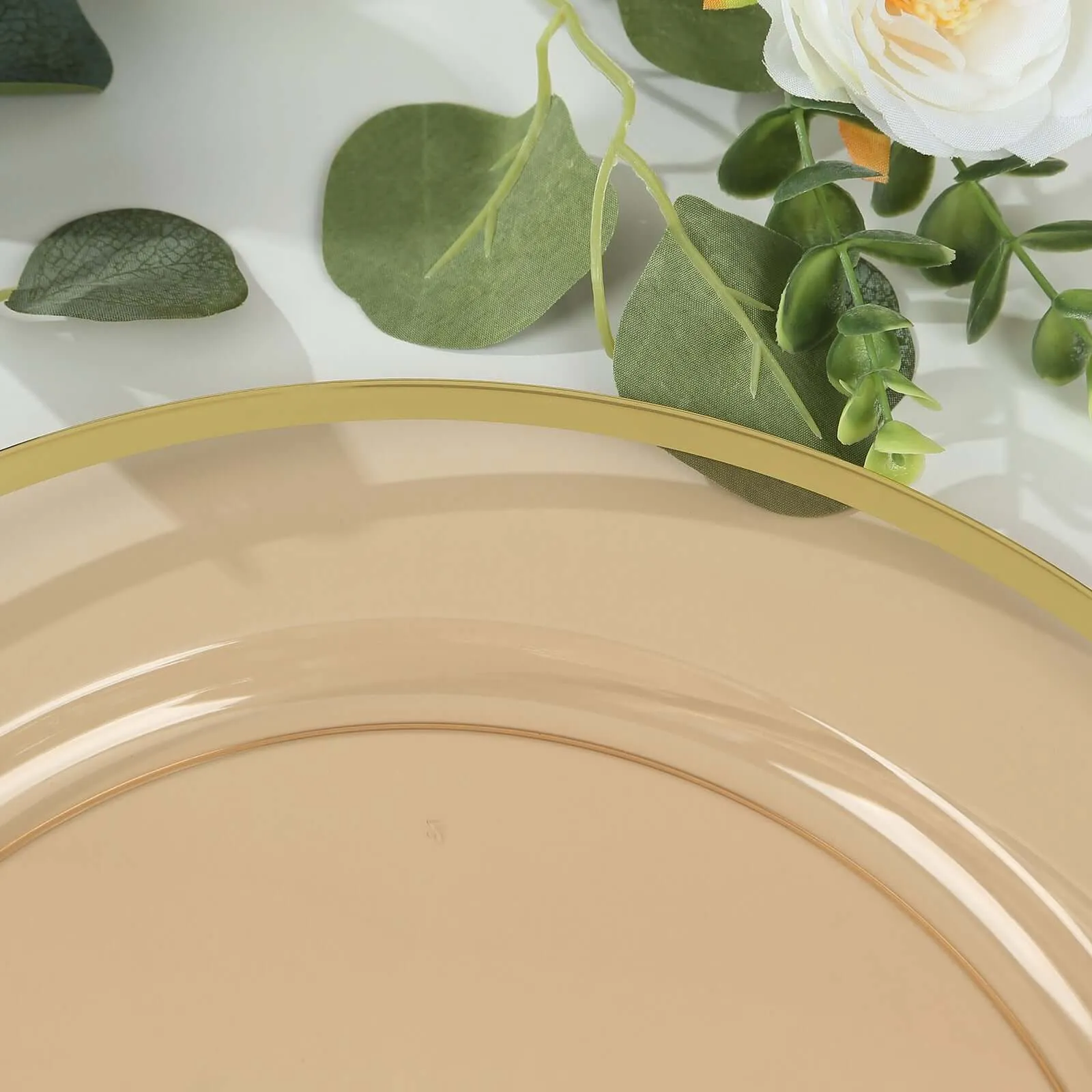 10 Pack Amber Gold Economy Plastic Charger Plates With Gold Rim, 12" Round Transparent Dinner Chargers Event Tabletop Decor