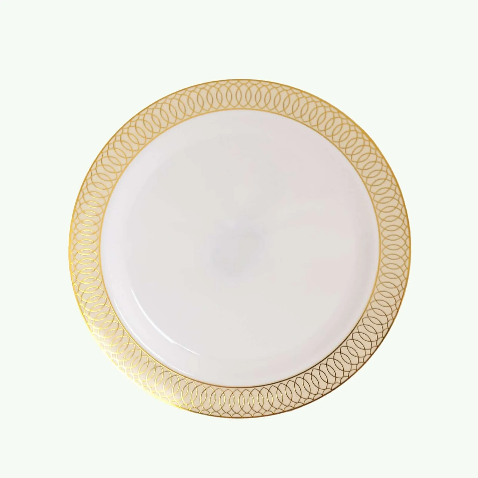 10 Pack White Disposable Salad Plates With Beige Gold Spiral Rim, 7" Round Plastic Dessert Appetizer Plates