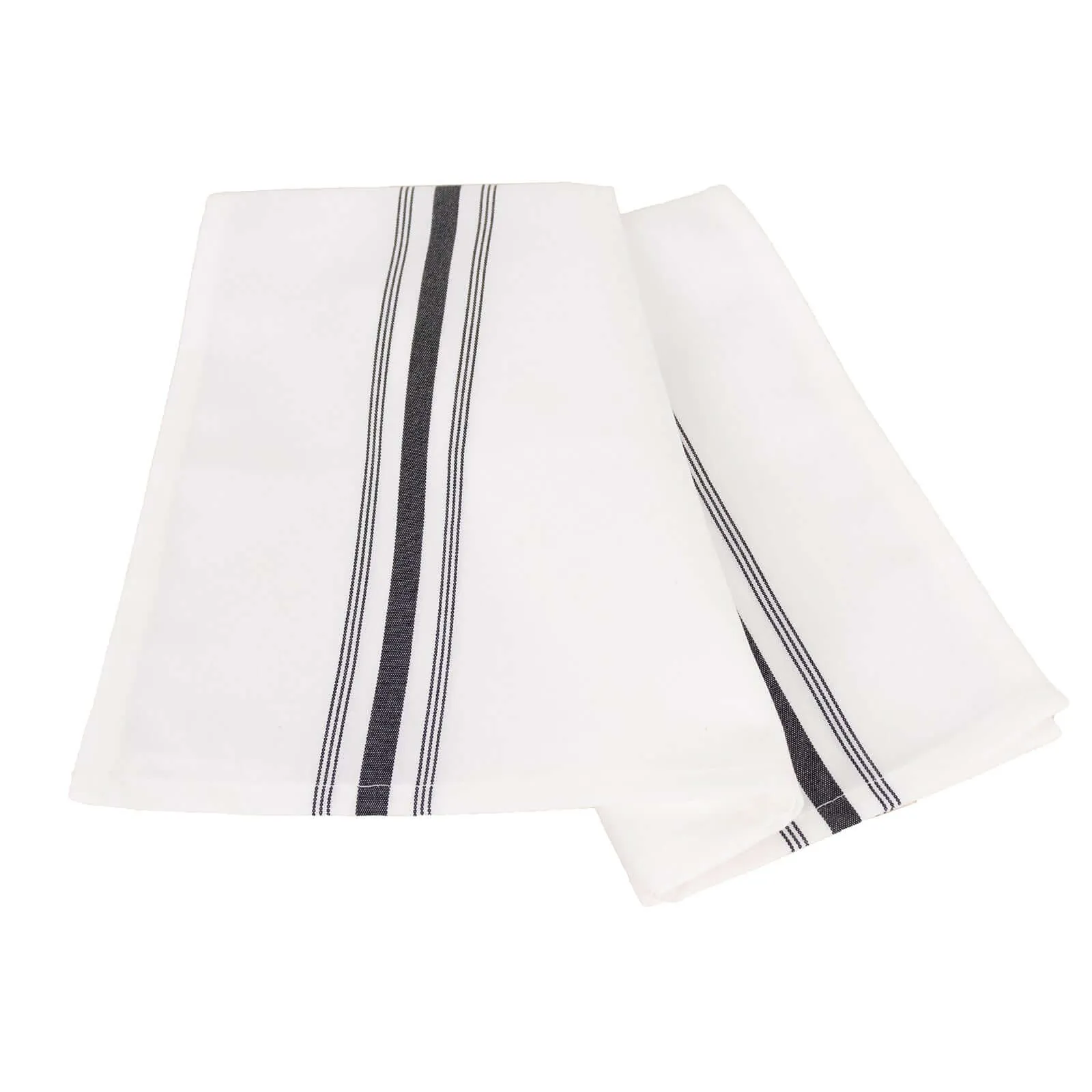 10 Pack White Spun Polyester Cloth Napkins with Black Reverse Stripes, Premium Restaurant Quality Bistro Napkins - 18"x22"