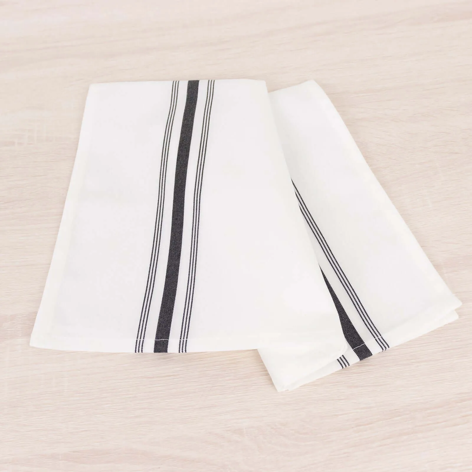 10 Pack White Spun Polyester Cloth Napkins with Black Reverse Stripes, Premium Restaurant Quality Bistro Napkins - 18"x22"