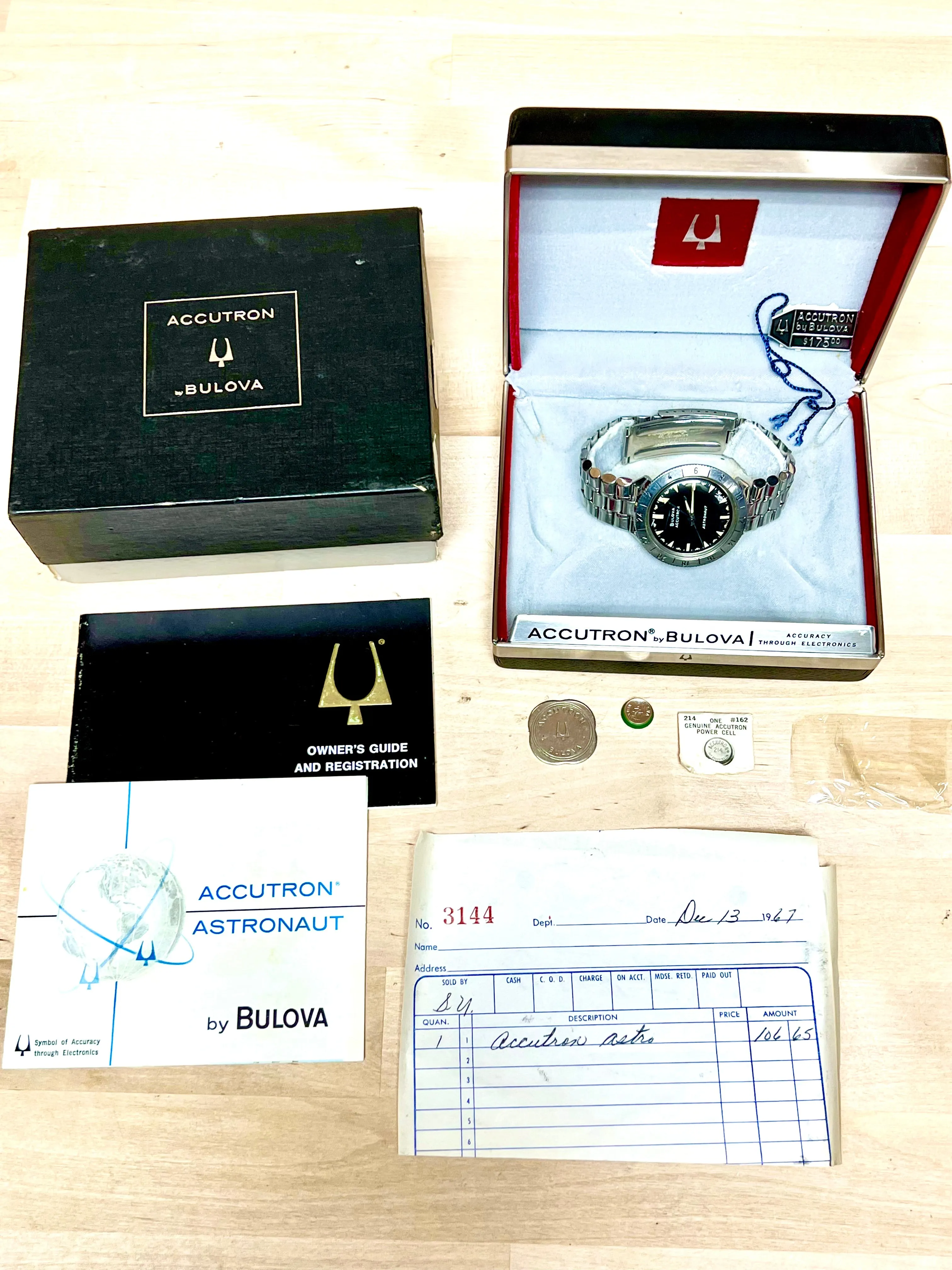 1966 Bulova Accutron Astronaut -N- M7 21213 Wht. SS/SP All Boxes/Tags/Reciepts