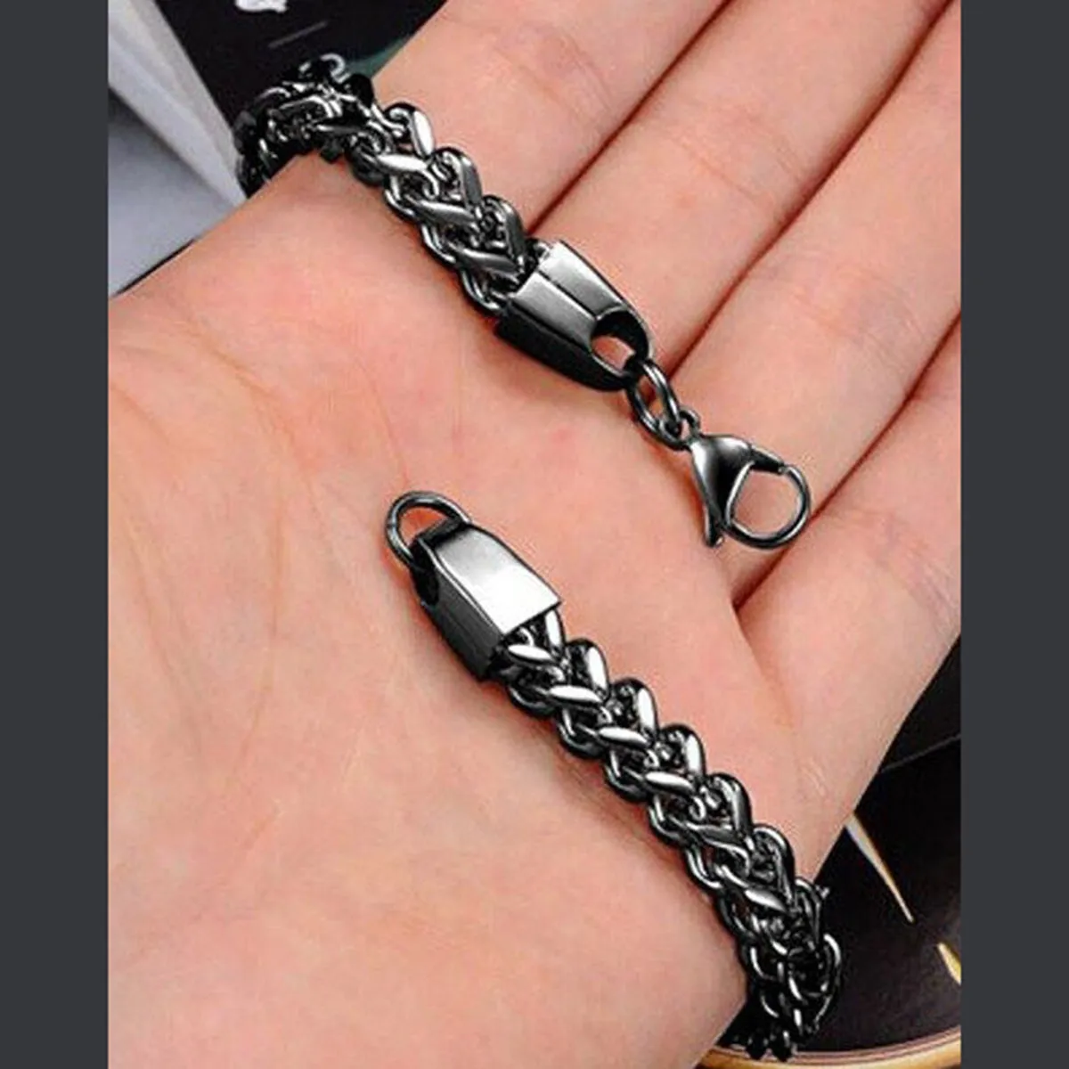 316L Stainless Steel Black Rhodium Wheat Design Mens Bracelet