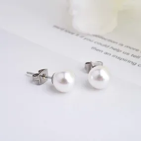 8 Mm Pearl Silver 316L Surgical Stainless Steel Stud Earring