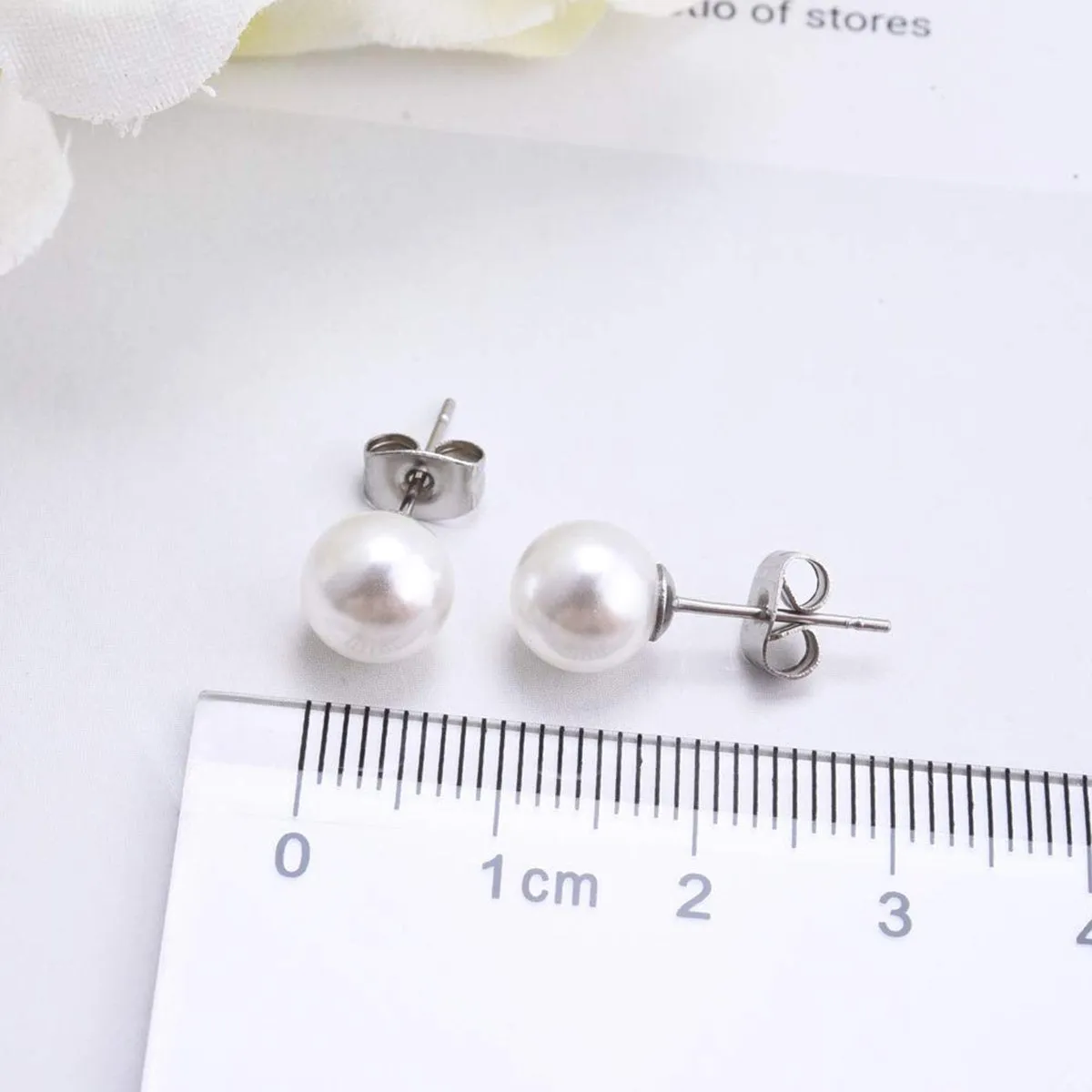 8 Mm Pearl Silver 316L Surgical Stainless Steel Stud Earring