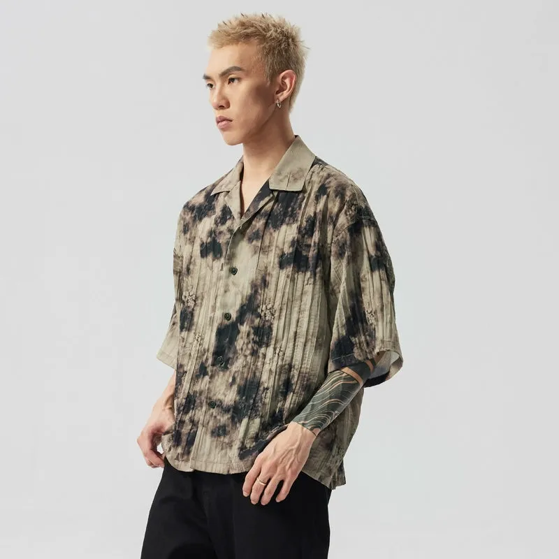 Abstract Print Tie-Dye Oversized Button-Up Shirt