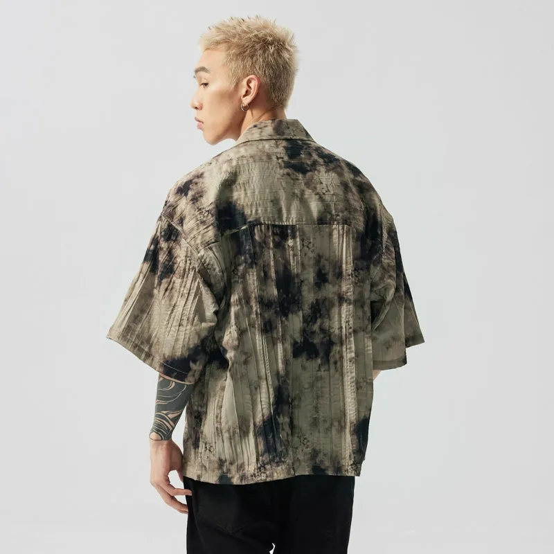 Abstract Print Tie-Dye Oversized Button-Up Shirt