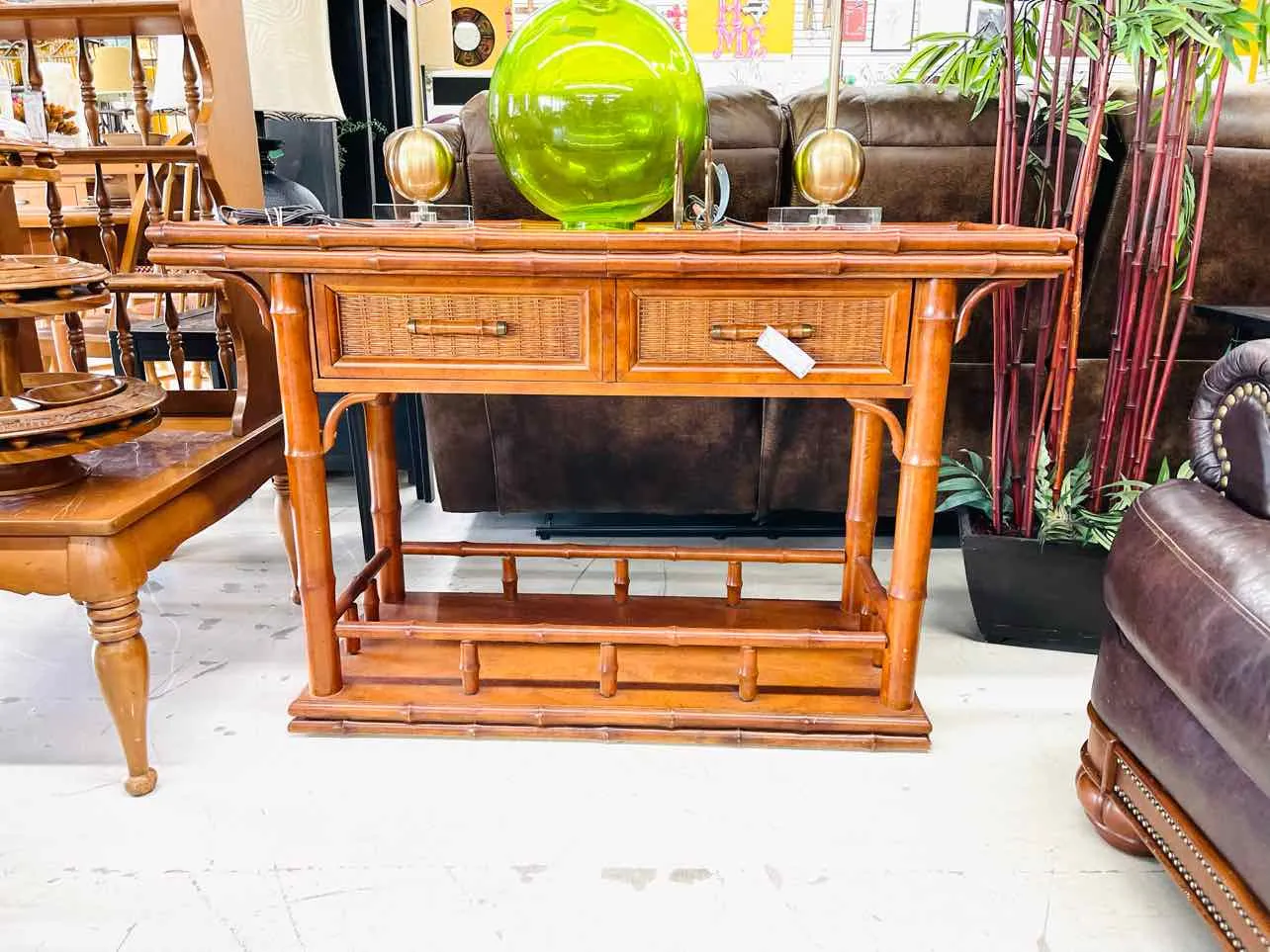 American Of Martinsville Brown Wood Bamboo Furniture Buffet