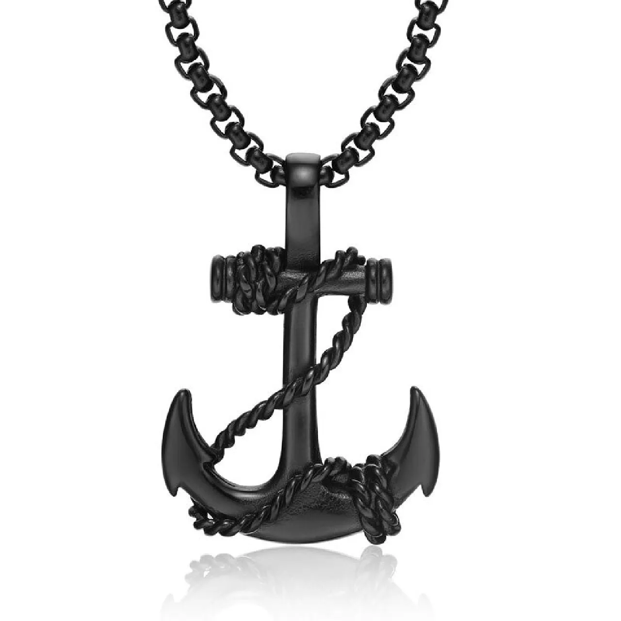 Anchor Stainless Steel Black Silver Necklace Pendant Chain For Men