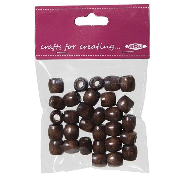 Arbee Wood Beads, Barrel 12mm Brown- 30pc