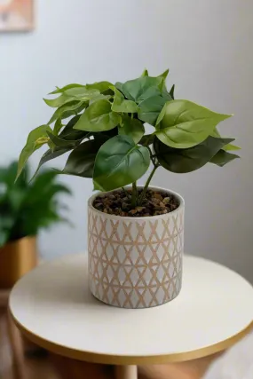 Artificial Plant In Grey And Gold Ceramic Pot