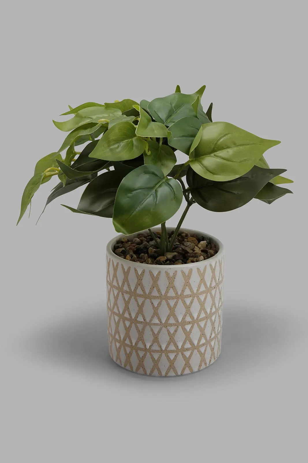 Artificial Plant In Grey And Gold Ceramic Pot