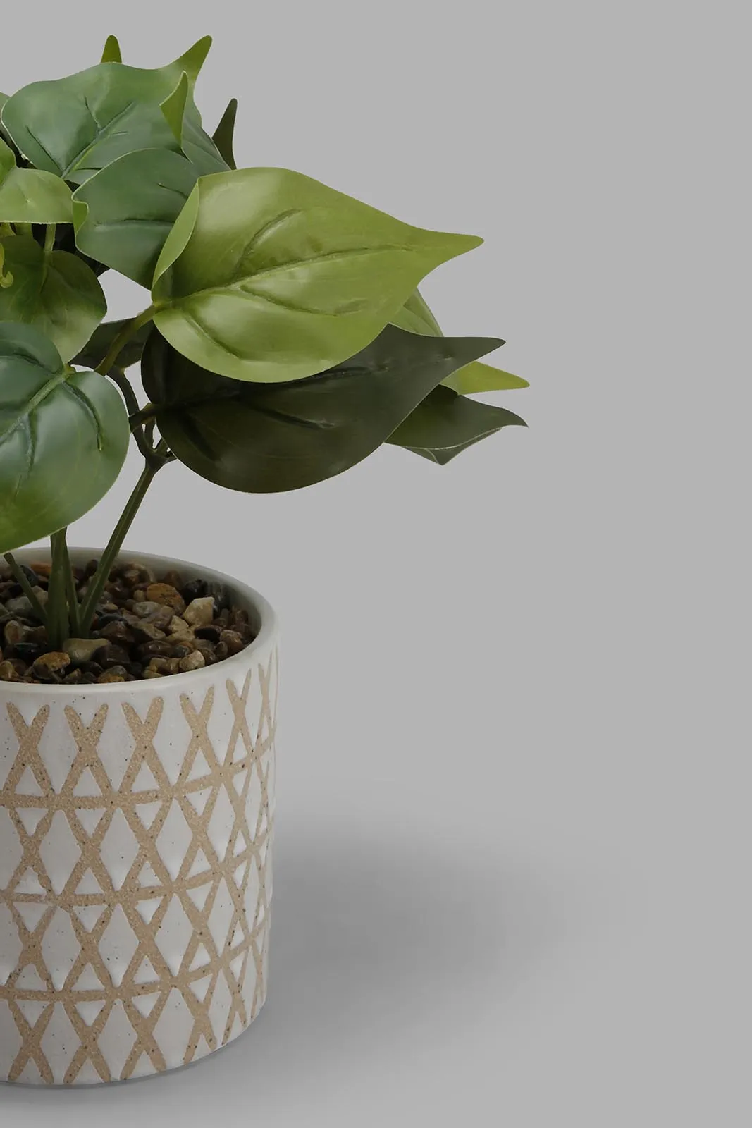 Artificial Plant In Grey And Gold Ceramic Pot