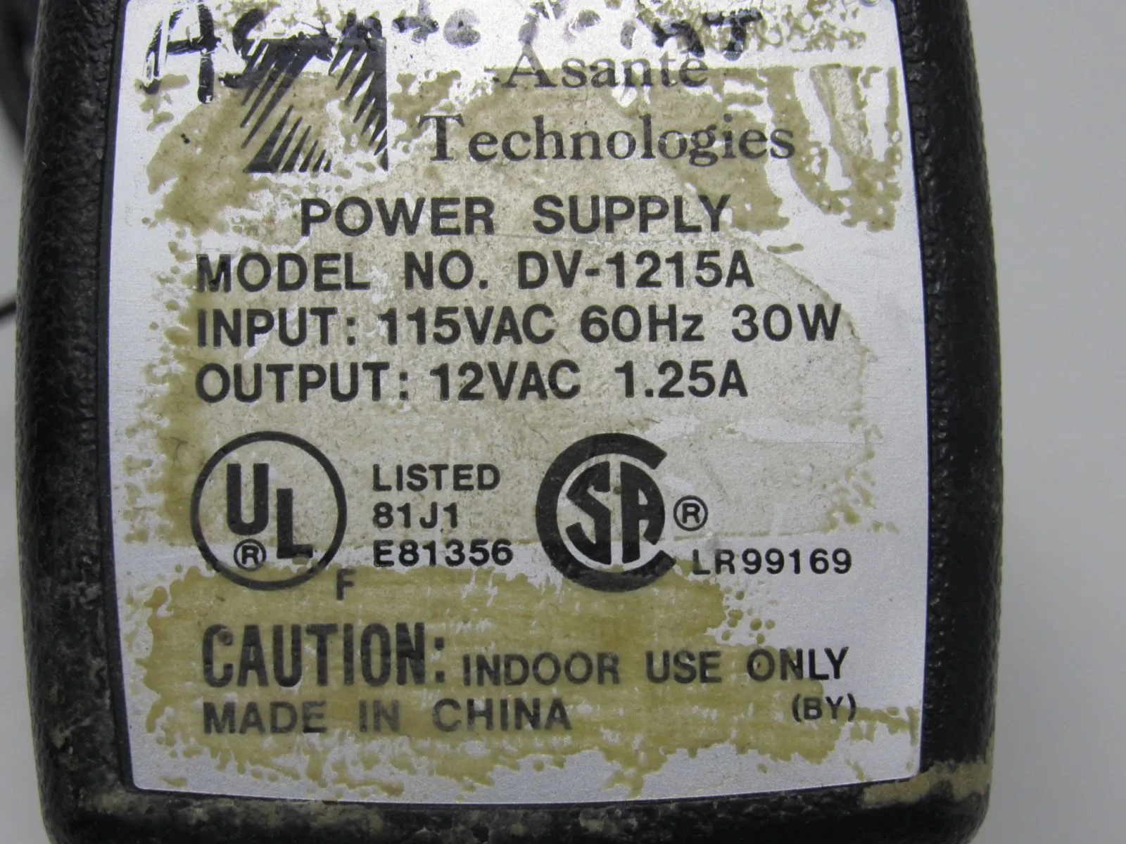 Asante Technologies Power Supply Adapter Output 12VAC Genuine/OEM DV-1215A -- Used