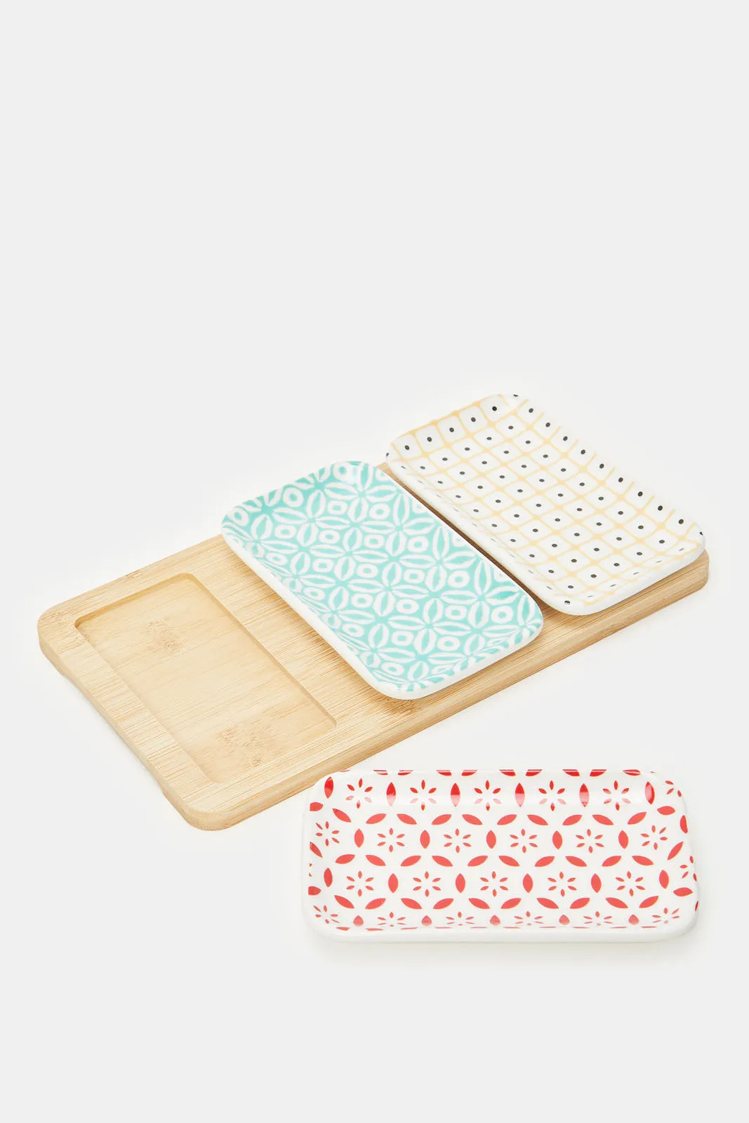 Assorted Rectangle Serving Dish With Bamboo Tray (4 Piece)