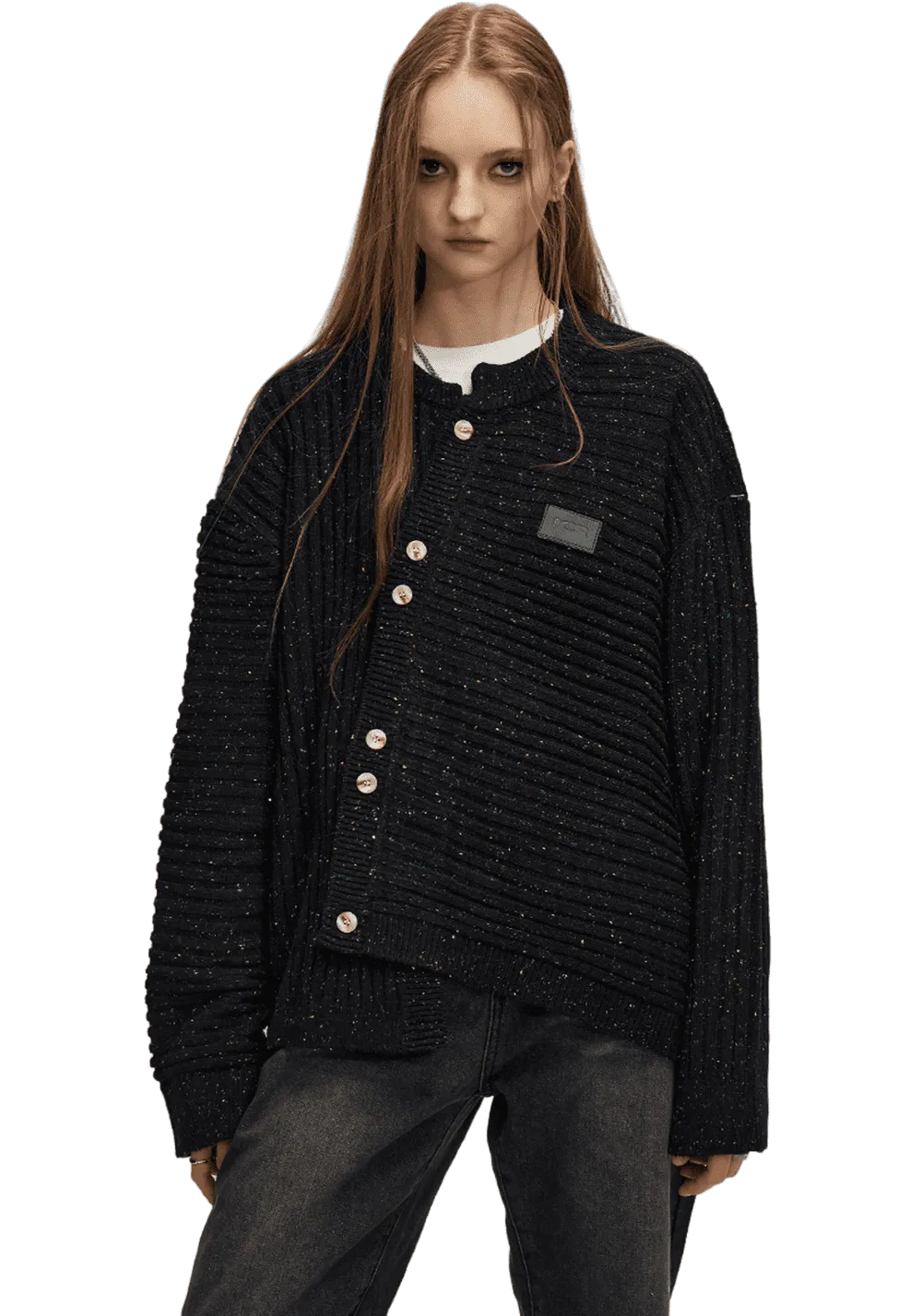 Asymmetric Wool Textured Knitted Jacket