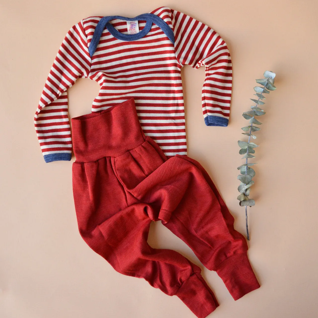 Baby Long Sleeve Top in 100% Organic Wool - Stripes (0-3y)