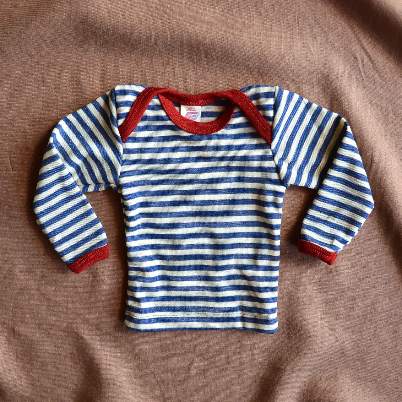 Baby Long Sleeve Top in 100% Organic Wool - Stripes (0-3y)