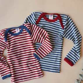 Baby Long Sleeve Top in 100% Organic Wool - Stripes (0-3y)