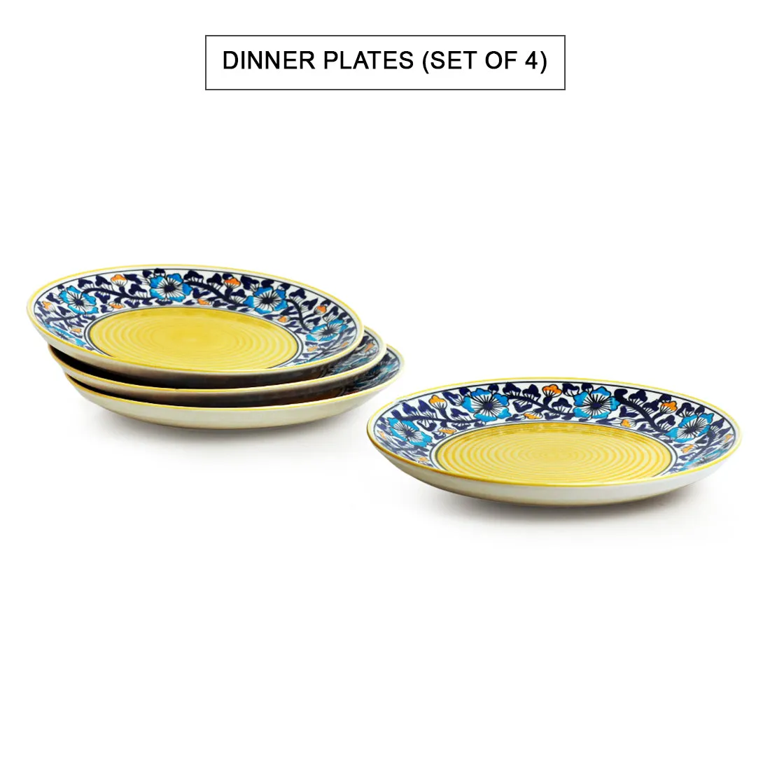 'Badamwari Bagheecha' Handpainted Ceramic Dinner Plates With Katoris (8 Pieces, Serving for 4, Microwave Safe)