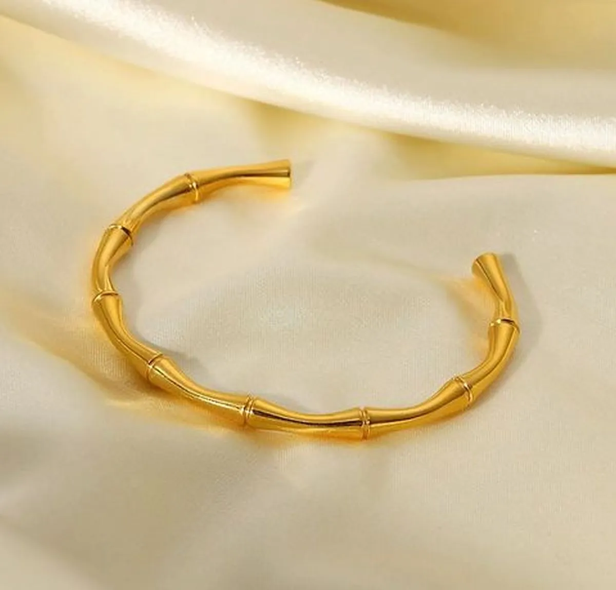 Bamboo 18K Gold Stainless Steel Kada Cuff Bangle For Women