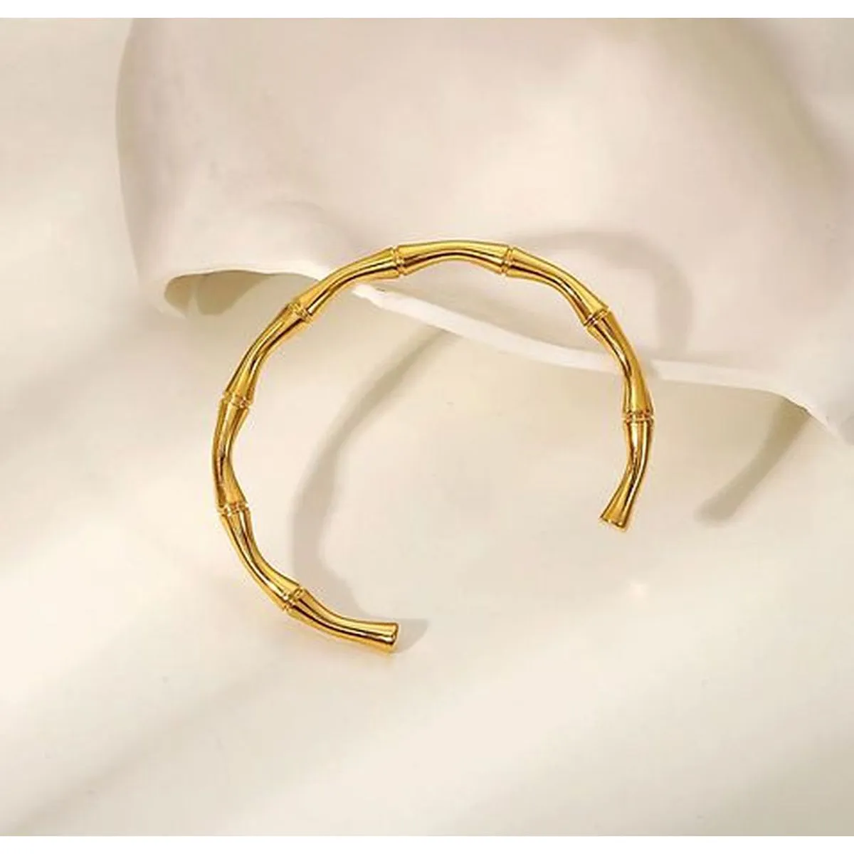 Bamboo 18K Gold Stainless Steel Kada Cuff Bangle For Women