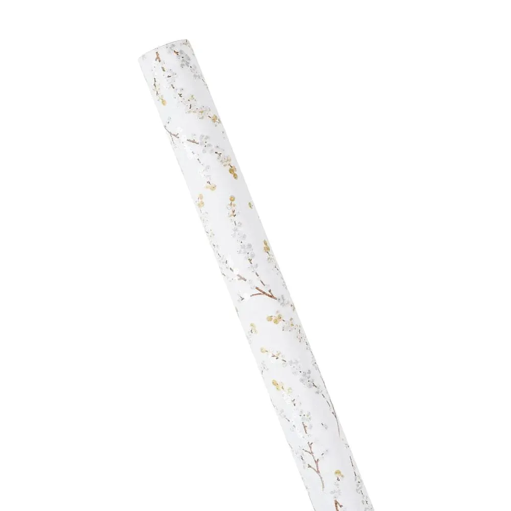 Berry Branches in White & Silver Wrapping Paper