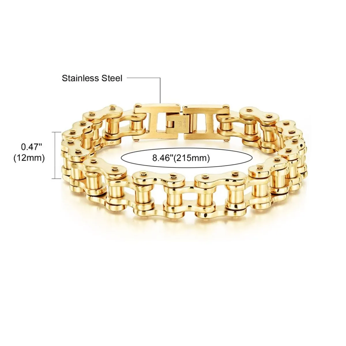 Biker Motorcycle Chain 18K Gold Heavy 316L Stainless Steel Bracelet