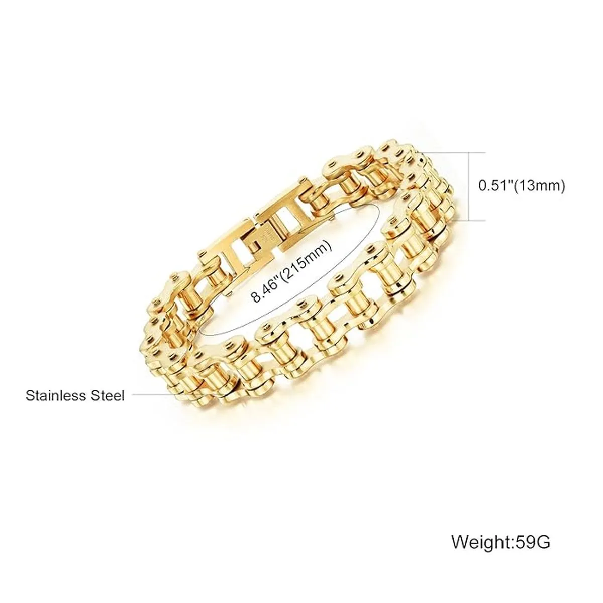 Biker Motorcycle Chain 18K Gold Heavy 316L Stainless Steel Bracelet