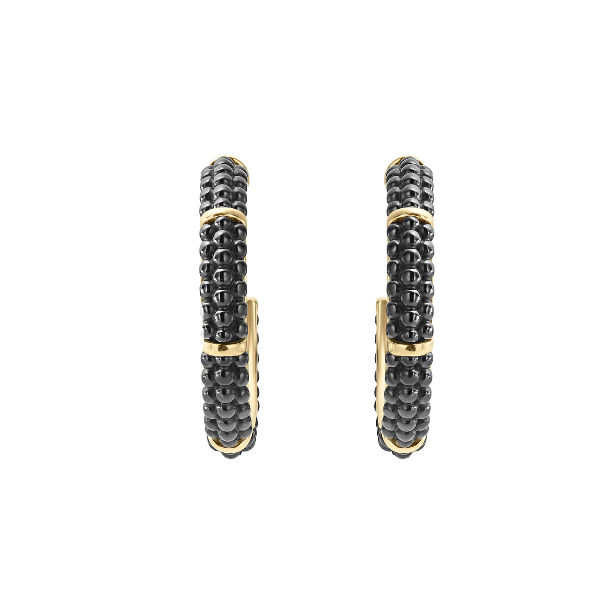 Black Caviar 18K Gold Station Ceramic Beaded Hoop Earrings