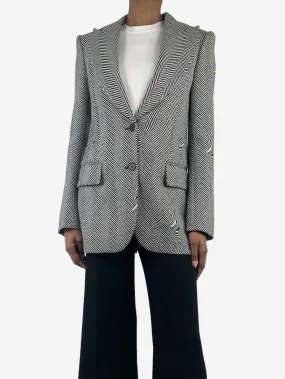 Black Herringbone wool-blend blazer - size UK 4