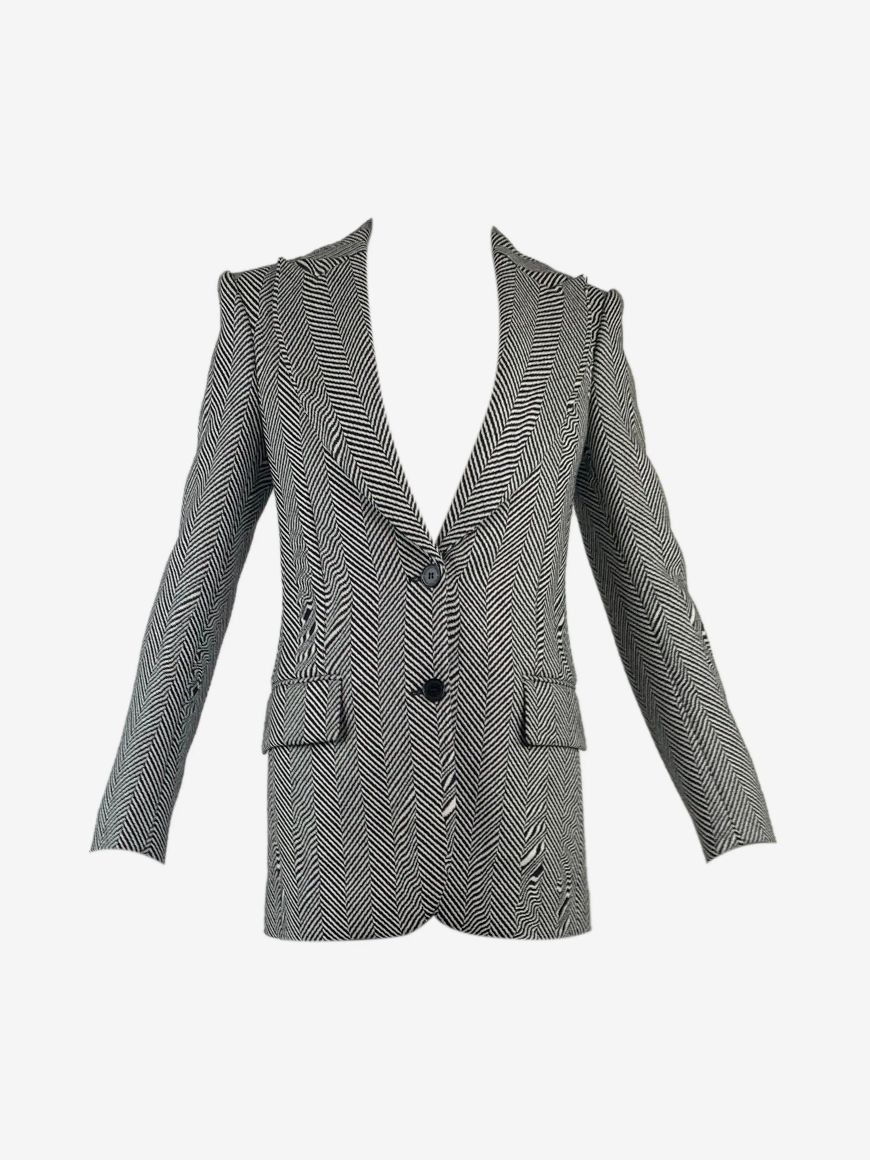 Black Herringbone wool-blend blazer - size UK 4