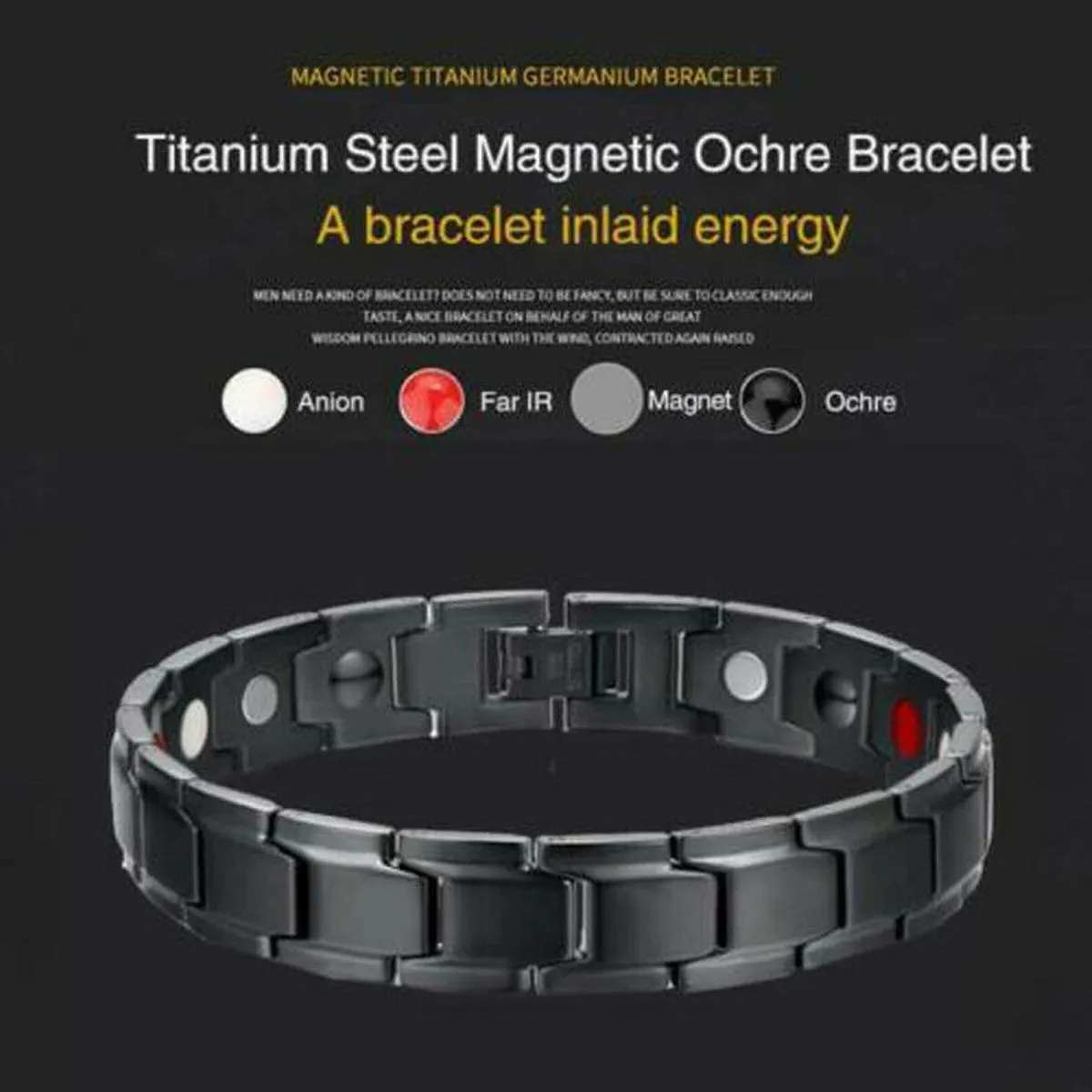 Black Stainless Steel Magnet Health Care Therapy Bio Energy Bracelet