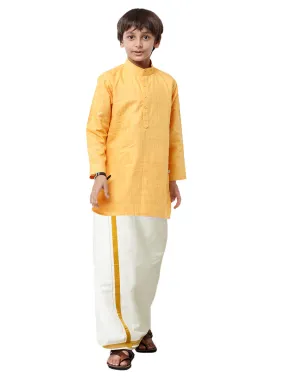 Boys Fantastic Kurta & Cream Dhoti Set Yellow FS1