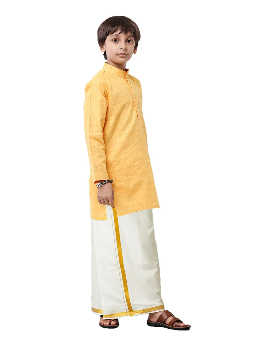 Boys Fantastic Kurta & Cream Dhoti Set Yellow FS1