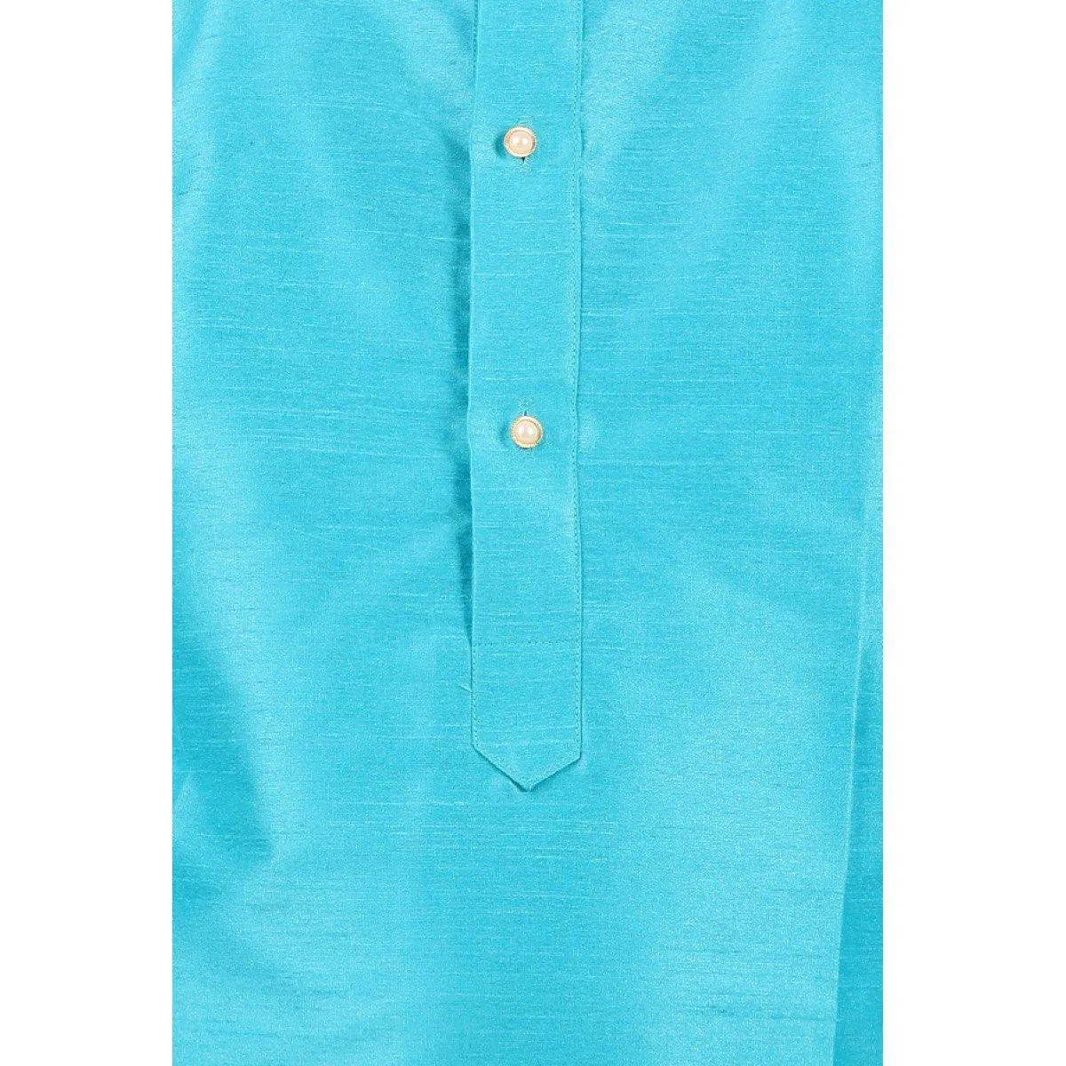 Boys Slub Kurta Panchakacham Set Cerulean