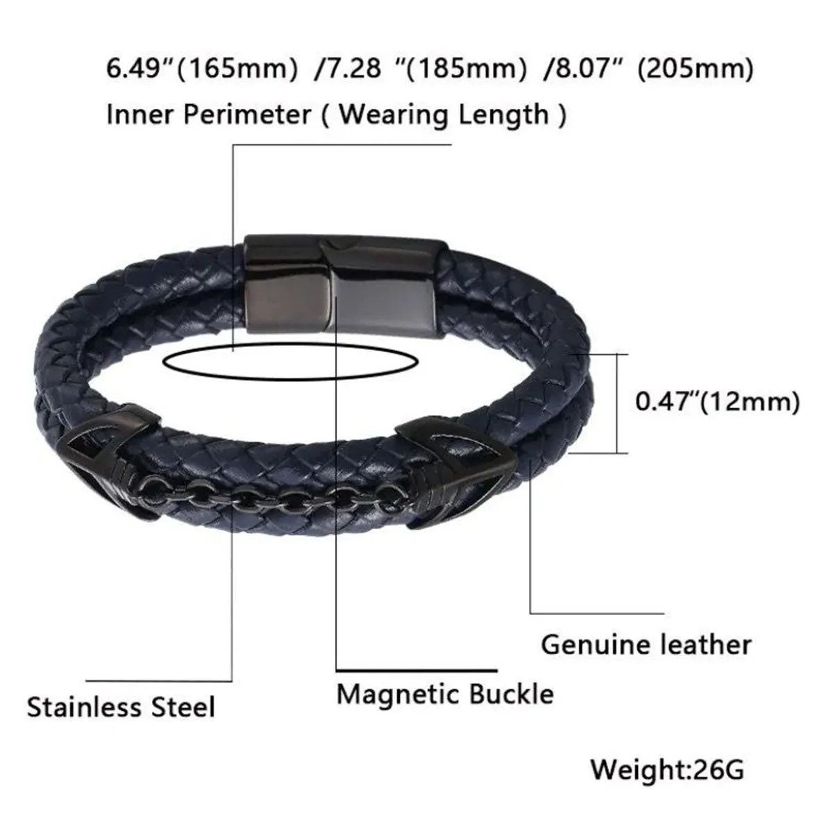 Braided Stainless Steel Black Leather Wrist Band Strand Dual Arrow Layer Bracelet For Men