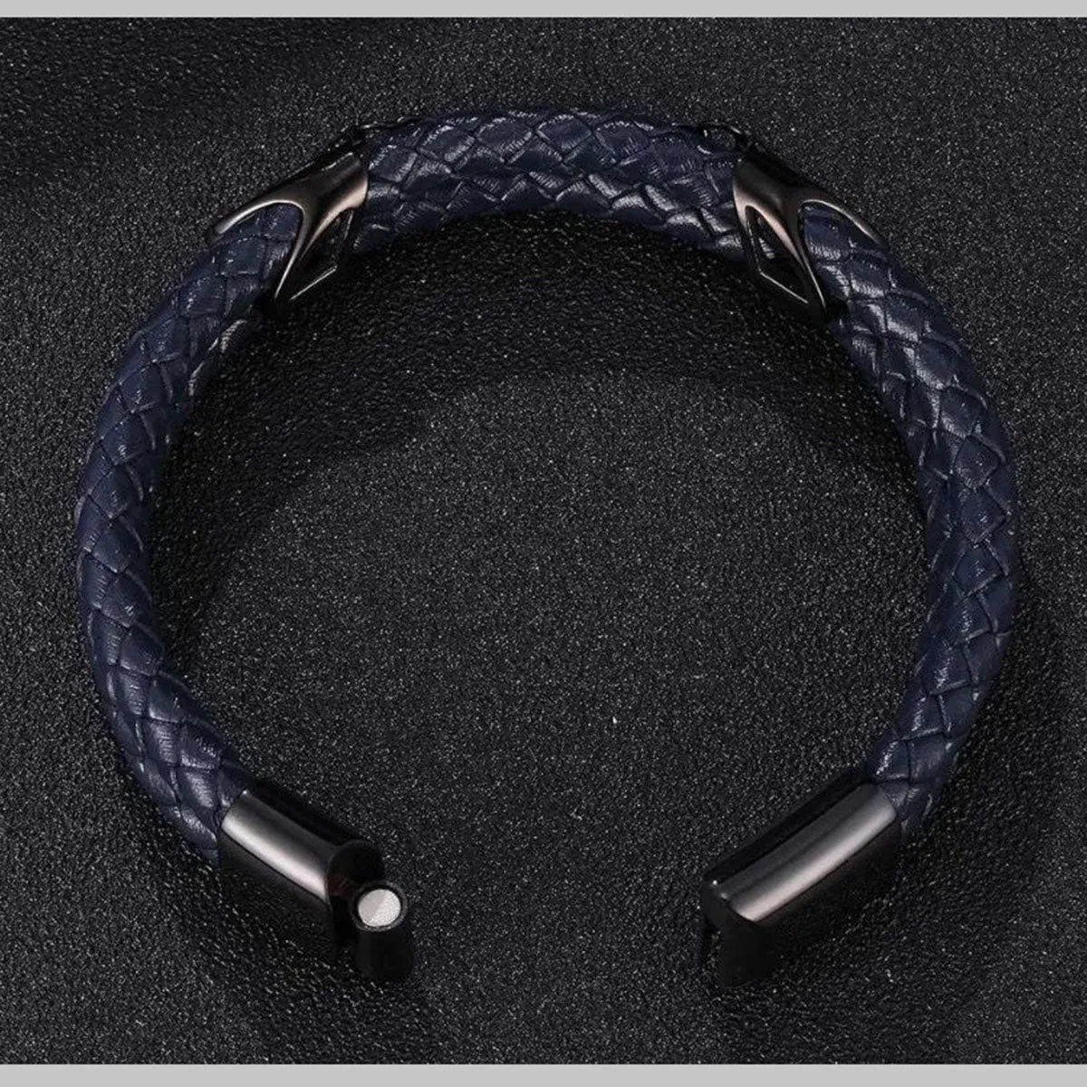 Braided Stainless Steel Black Leather Wrist Band Strand Dual Arrow Layer Bracelet For Men