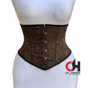 Brown Brocade Underbust Corset - Steel Boned