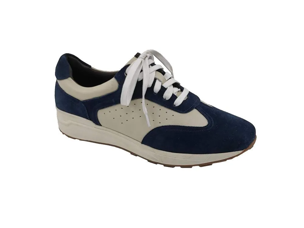 Calfskin & Suede Lace-Up Sneaker Blue/Bone