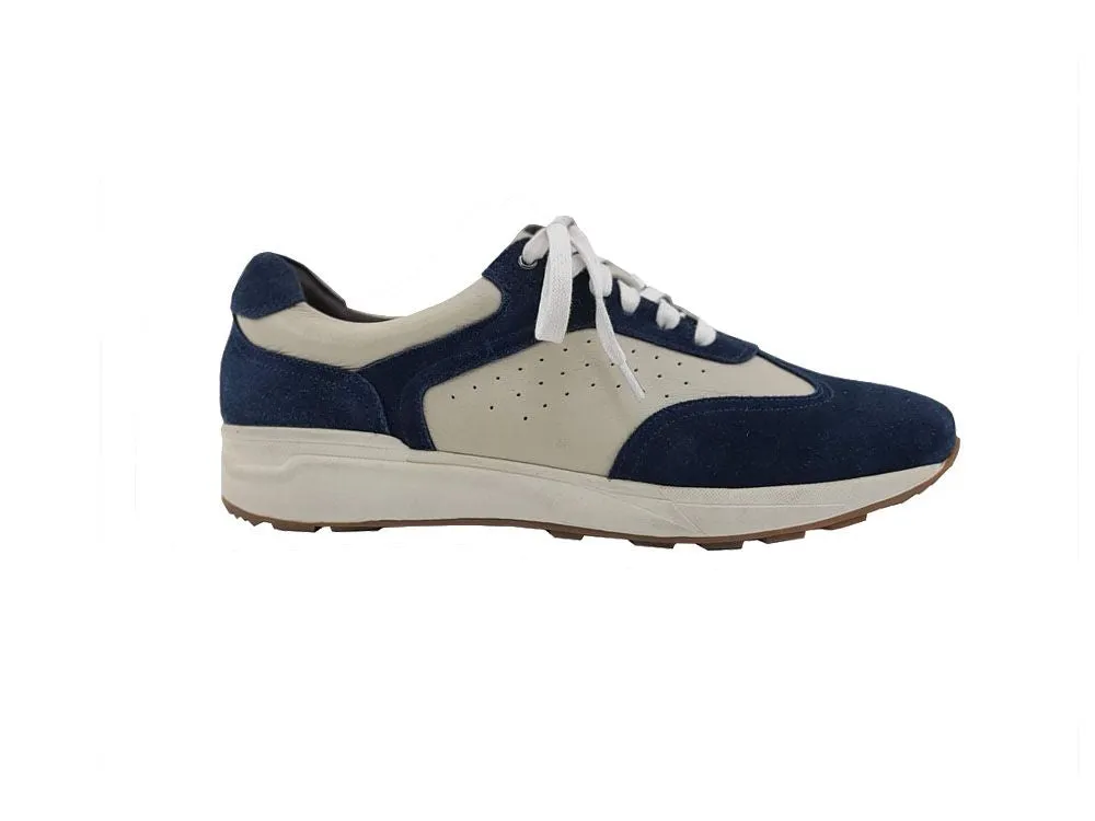 Calfskin & Suede Lace-Up Sneaker Blue/Bone