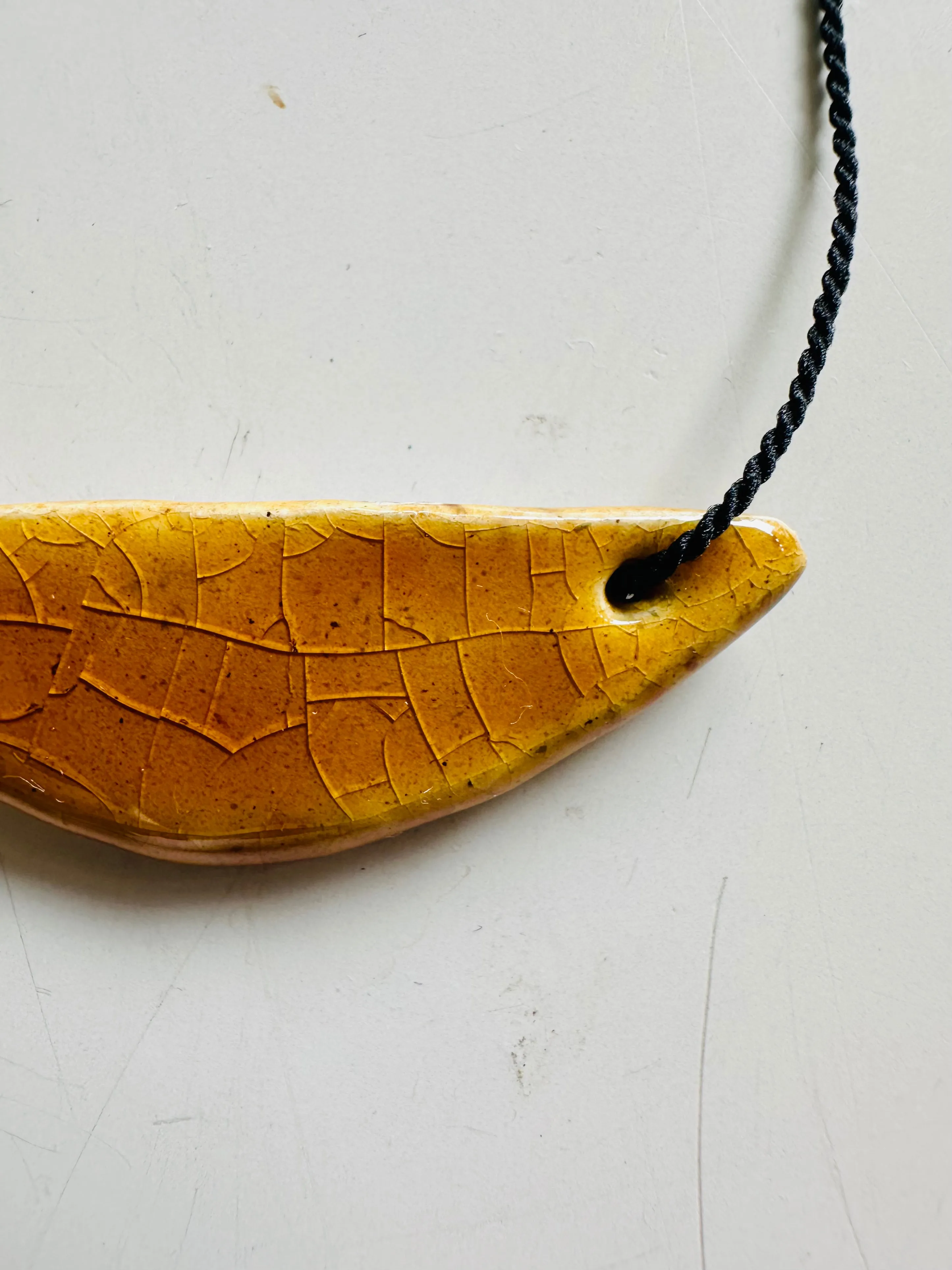 Ceramic Necklace Crescent SMALL — GOLDEN DUST CRAQUELURE