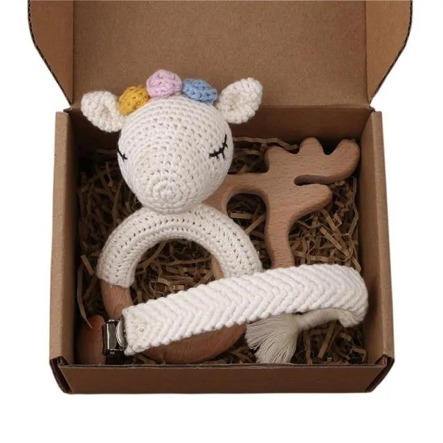 Crochet Set: Rattle, Teether & Pacifier Holder