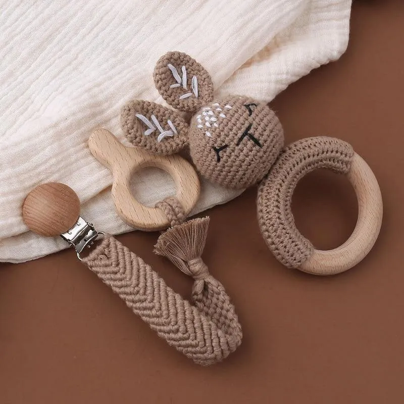 Crochet Set: Rattle, Teether & Pacifier Holder