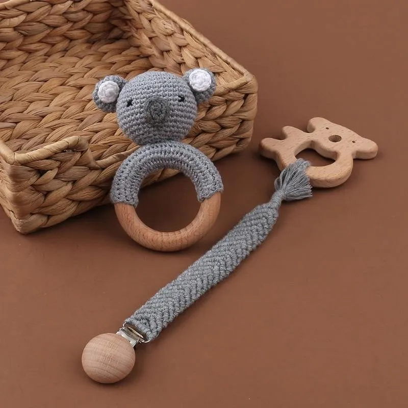 Crochet Set: Rattle, Teether & Pacifier Holder